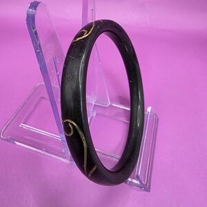 Chinese Black Jade Stone Carved Bangle Bracelet